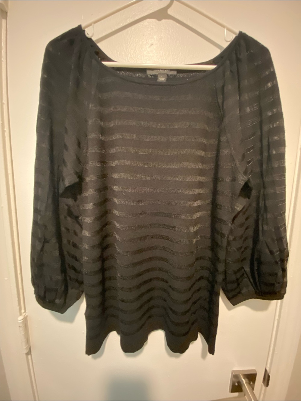 Ann Taylor Black Sheer Stripe Long Sleeve Top